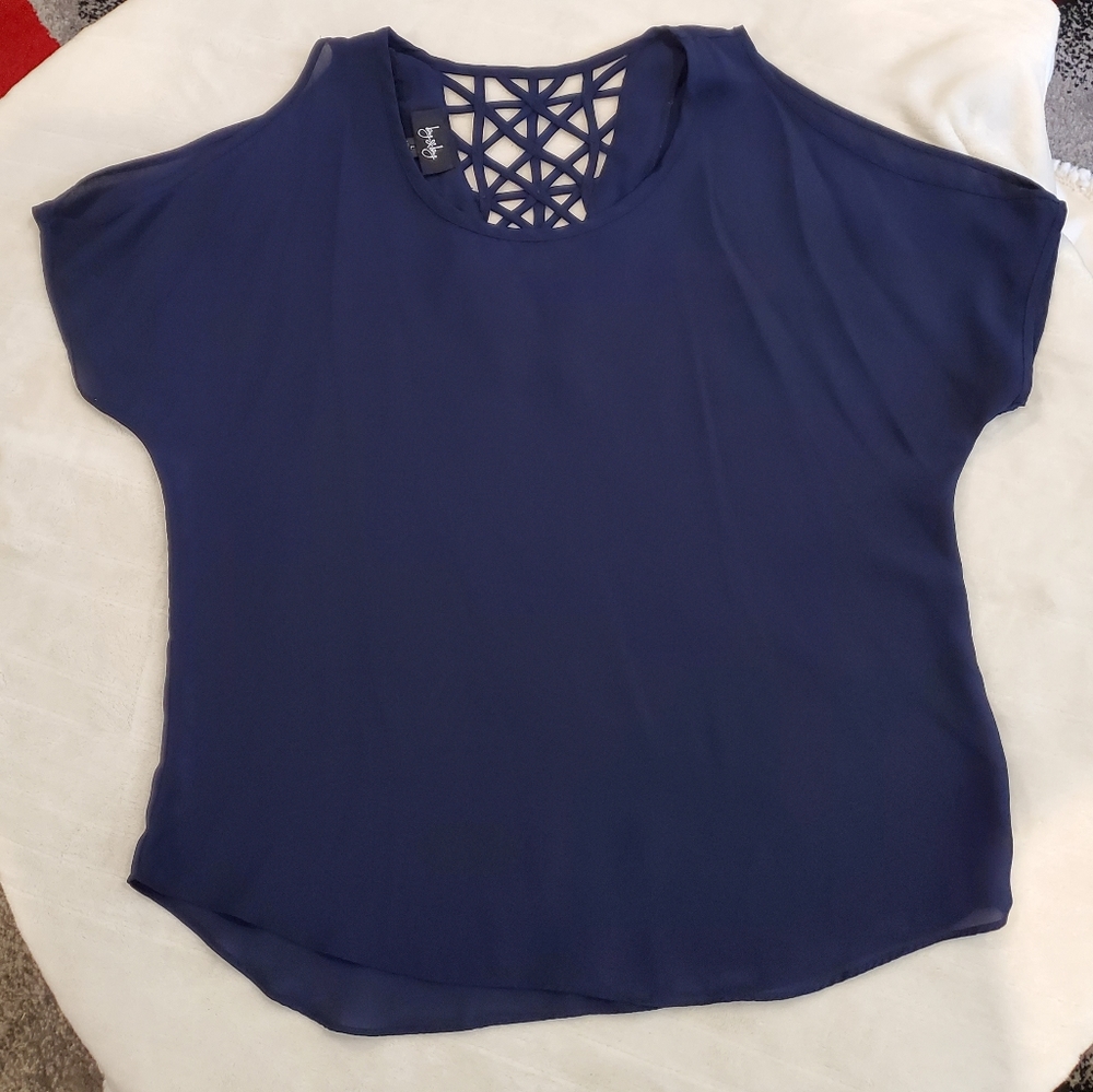 by & by Women's Cold Shoulder Top, Blue, Size Large EUC